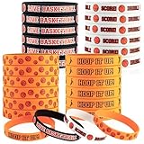 Beeveer 48 Pcs Basketball Soccer Silicone Bracelets Rubber Wristbands Season Motivational Bracelet Sport Themed Party Favors Accessories Inspirational Gift for Birthday Decorations Events(Basketball)