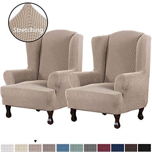 H.VERSAILTEX Super Stretch Stylish Furniture Cover/Wingback Chair Cover Slipcover Spandex Jacquard Checked Pattern