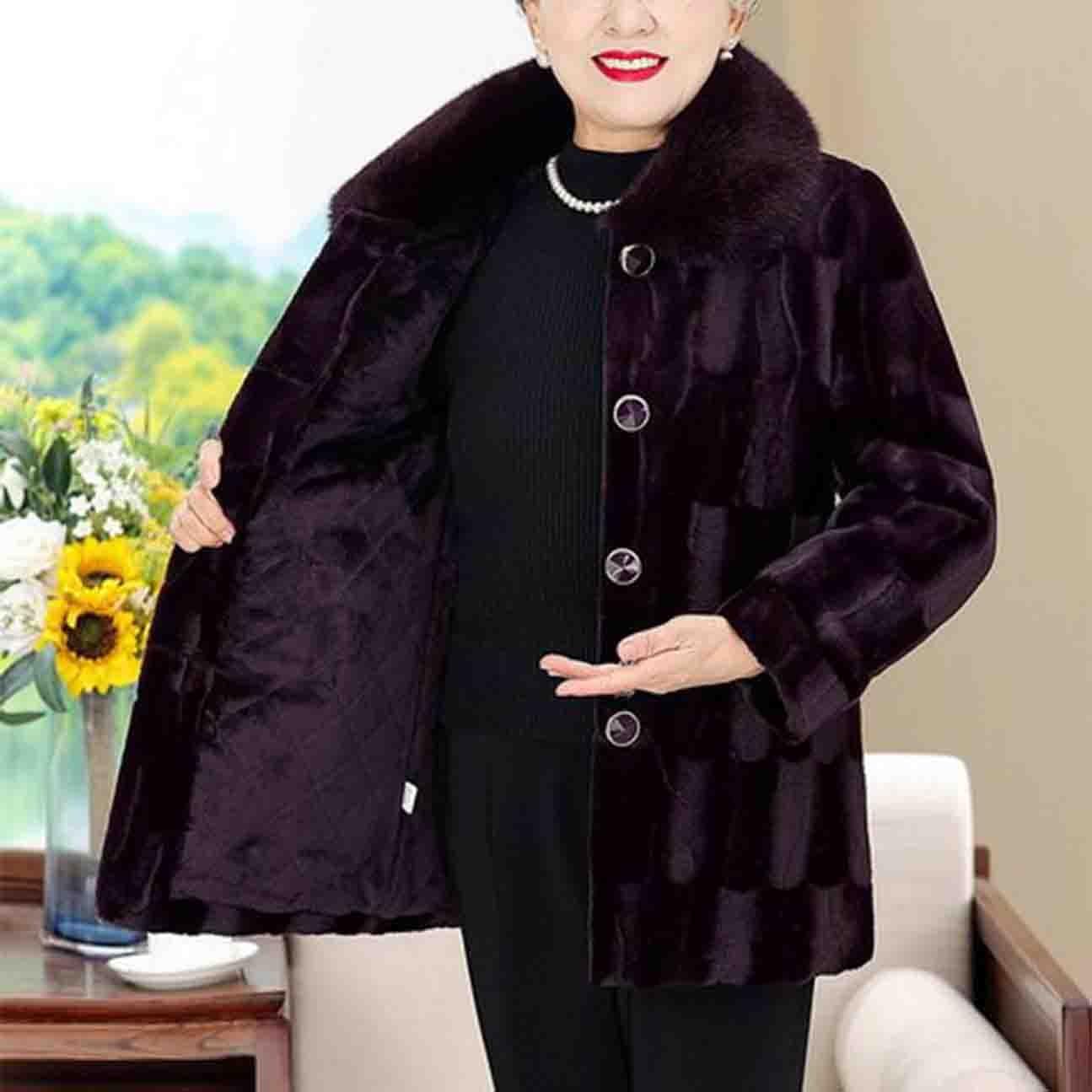 Plus Rozmiar 40-80kg Polarowy Płaszcz Zimowy Kurtka Damska Seniorzy W Średnim Wieku Starsze Panie Ciepłe Topy Ubrania Odzież Wierzchnia(Purple,XXX-Large)