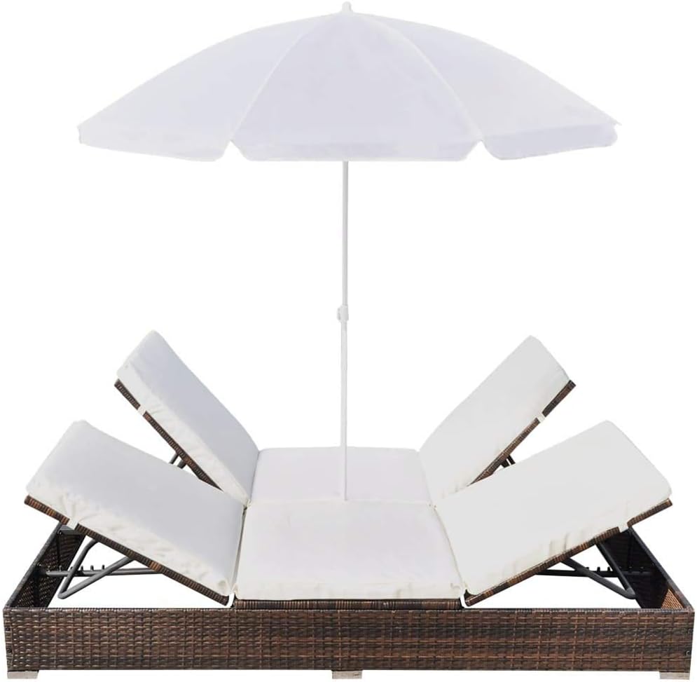 Outdoor Lounge Bed with Umbrella Pull Out Bed Convertible
