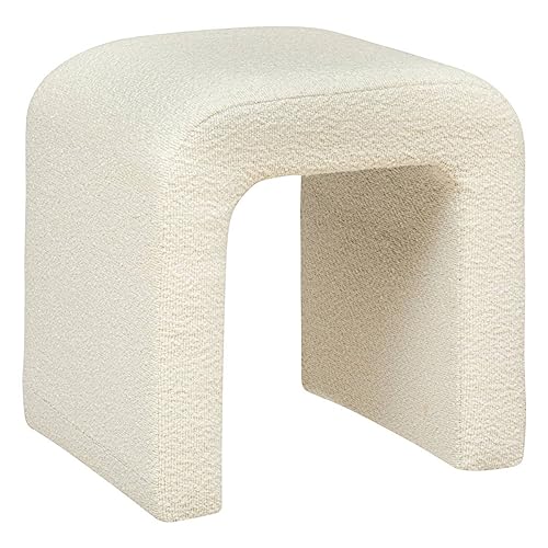 Atmosphera - Pouf Sevi en Tissu Bouclette Blanc - 41 x 35,5 x 43 cm, Style Scandinave - Assise d'Appoint pour Salon, Chambre