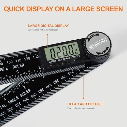 Kirphealy Digital Angle Finder Protractor, 7inch 200mm Angle Gauge Professional Measuring Tool, Third Generation Adjustable Angle Ruler, Quick Display for Carpentry Construction and Home Improvement - 3