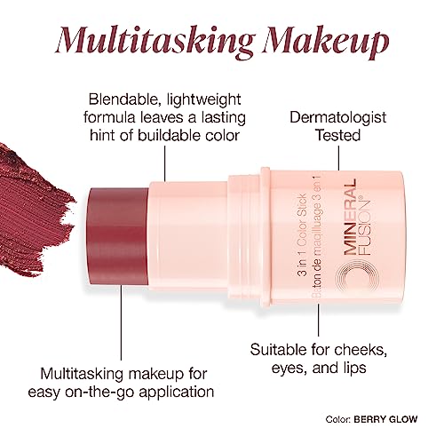 Mineral Fusion 3-In-1 Color Stick, Berry Glow, 0.18 Ounce #TOP1