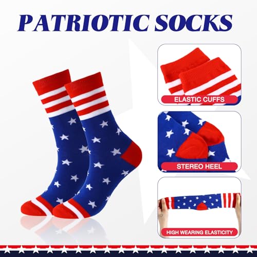 Image of Soulchen 20 Pcs 4th of July Sweatband American Flag Headband Wristband and Socks Set Red White Blue Striped Athletic Sweatband Set Independence Day Head Band for Men Women Sports Workout