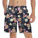 Custom Flamingo Men's Swim Trunks with Face Personalized Board Shorts for Men,Beach Swim Shorts Summer Swimwear Photo Gifts