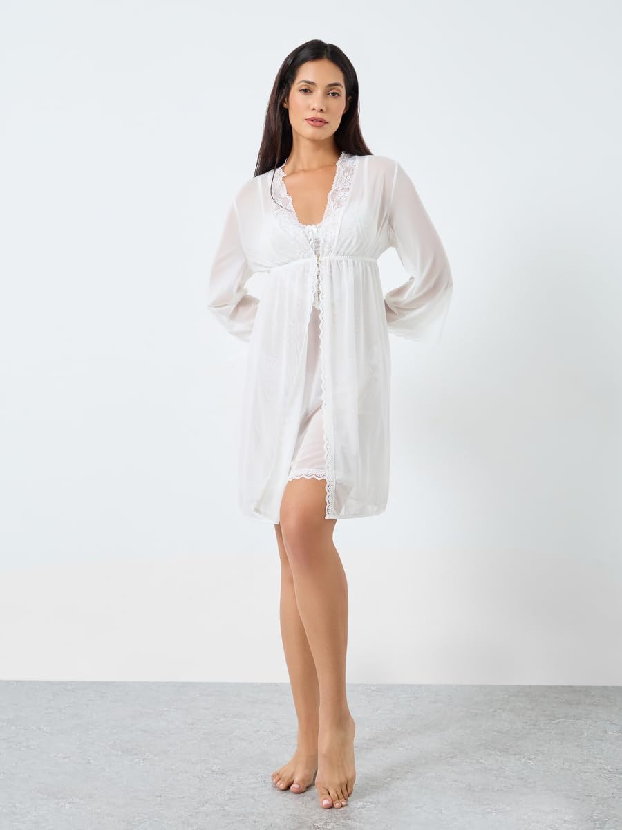 الأفضل - طقم فستان سهرة ورداء شبكي من الدانتيل للنساء من ستايل... - view 2