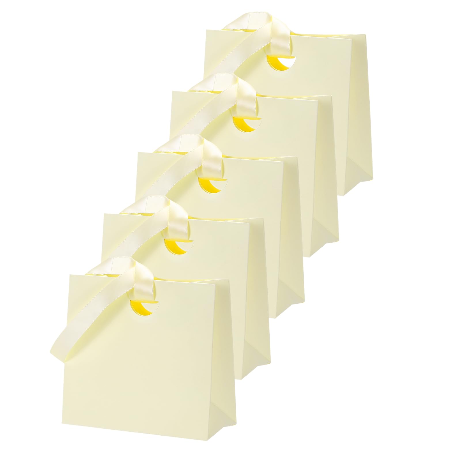 PATIKIL Gift Bags with Ribbon, (15.5 x 7.5 x 14.5cm, Cream White)(5Pcs), Medium Gift Wrap Bags with Handles, Suit for Wedding/Birthday/Bridesmaid/Party/Shopping