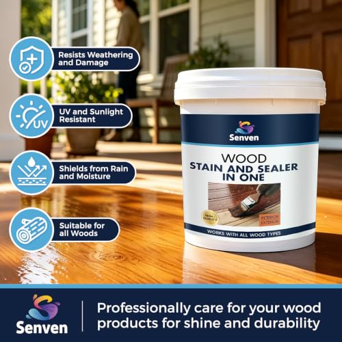 Image of Wood Stain and Sealer in One, Water Based Non-Toxic, Fast Dry, Waterproof Interior & Exterior Wood Stain & Wood Sealant for Furniture, Decks, Fences, Cabinets, Pergolas, Wood Siding, 1Gal, Amber /Brown