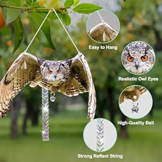 Vicsiyi Owls to Keep Birds Away: 3Pack Fake Owls with Reflective Tape for Garden Patio, Reflective Hanging Decoration to Keep Birds Pigeon from Windows Tree