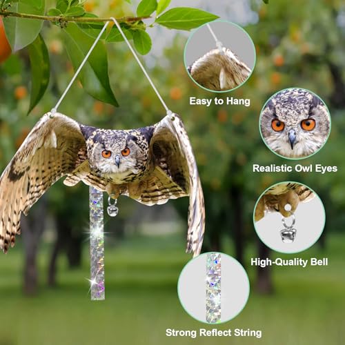 Búhos para mantener alejados a los pájaros mediante efecto colgante reflectante 4