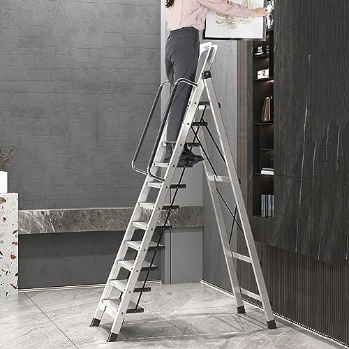 Escalera telescópica plegable, taburete plegable portátil de aleación de aluminio, con escalones antideslizantes y pies antideslizantes, para bricolaje y jardinería, escalera de 7 escalones