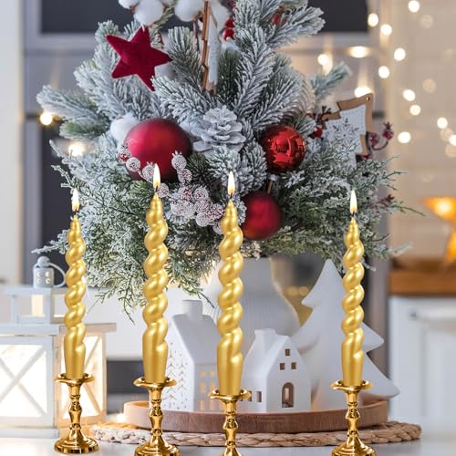 Bougies longues torsadées pour mariage et Saint-Valentin lot de 4 bougies dorees Zhengmy