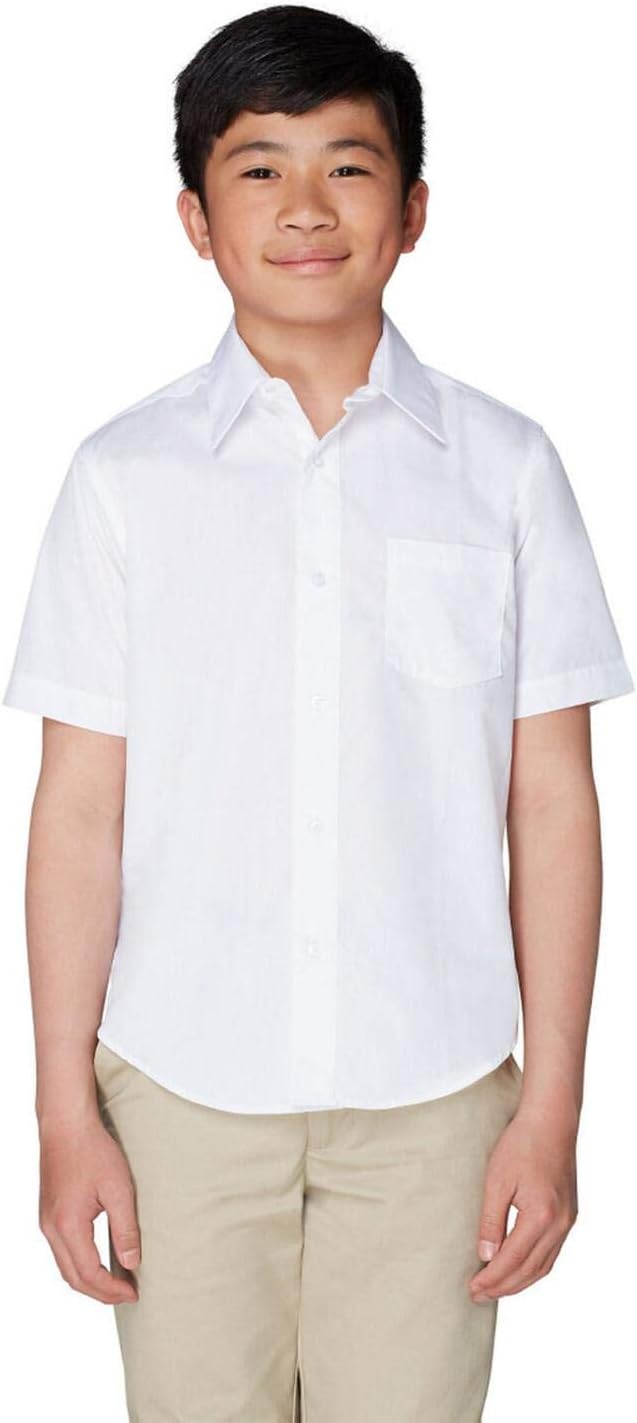 Boys' Short Sleeve Classic Poplin Dress Shirt (Kids Standard & Husky Sizes), White, 10