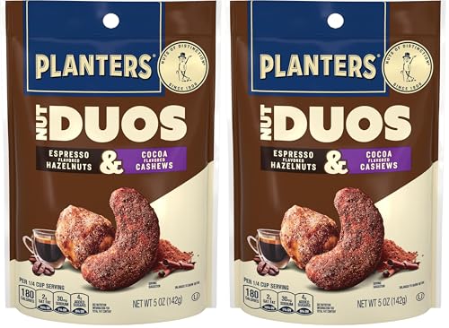 Image of PLANTERS Nut Duos, Flavored Nuts Snack Pack - Cocoa Cashews & Espresso Hazelnuts 5oz (Pack of 2)