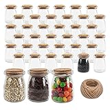 39 PCS Glass Jars with Cork Lids, OAMCEG 3.4oz Small Yogurt Jars Mini Candle Jars Little Pudding Jars Glass Favor Jars Mason Jars, Glass Containers with Lids & 50m String (Set of 39, 100ml)