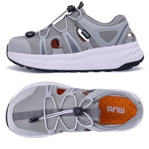 Image of Mens Closed Toe Wide Width Hiking Sandals Summer Walking Water Shoes Comfortable Recovery Fisherman Sport Sandals