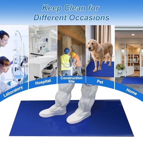 Image of Sticky Adhesive Mat Tacky Pads 300 Sheets, 10 Pack of 30 Sheet 18'' x 24'' / 45 x 60 cm, Thickened Cleaning Mats for Shoes, Construction, Cleanroom, Laboratories, Hospitals, Dogs, Pets, Home- Blue