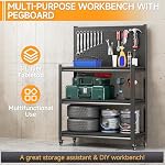 48" H Workbench with Pegboard, Heavy Duty Metal Tool Work Table with Storage Shelves and Wheels, Adjustable Work Bench for Garage, Warehouse, Workshop, Office, Commercial