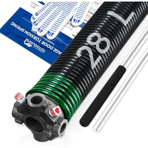 YoToolGDS Left Hand Wind（Black Cone）2" Garage Door Torsion Spring with Non-Slip Winding Bars & Gloves, High Precision Electrophoresis Black Coated, for Replacement, MIN 16,000 Cycles (0.243x2''x28'') Cover