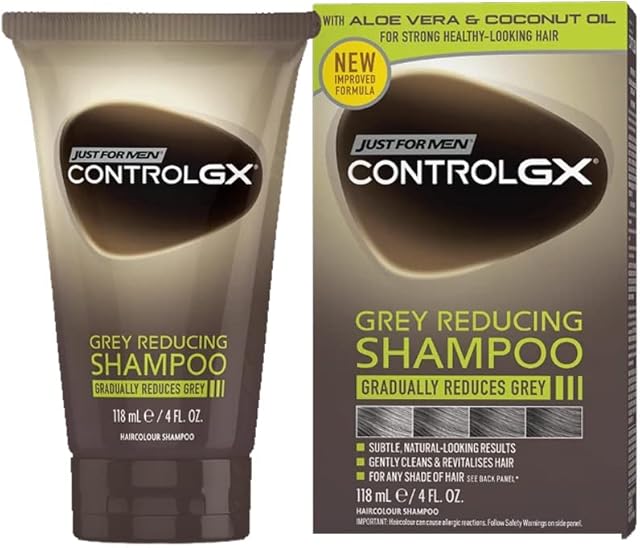 Just For Men Control GX Grey Reducing Shampoo For Grey Hair, With Coconut Oil & Aloe Vera, New Improved Formula - All Shades, 118ml