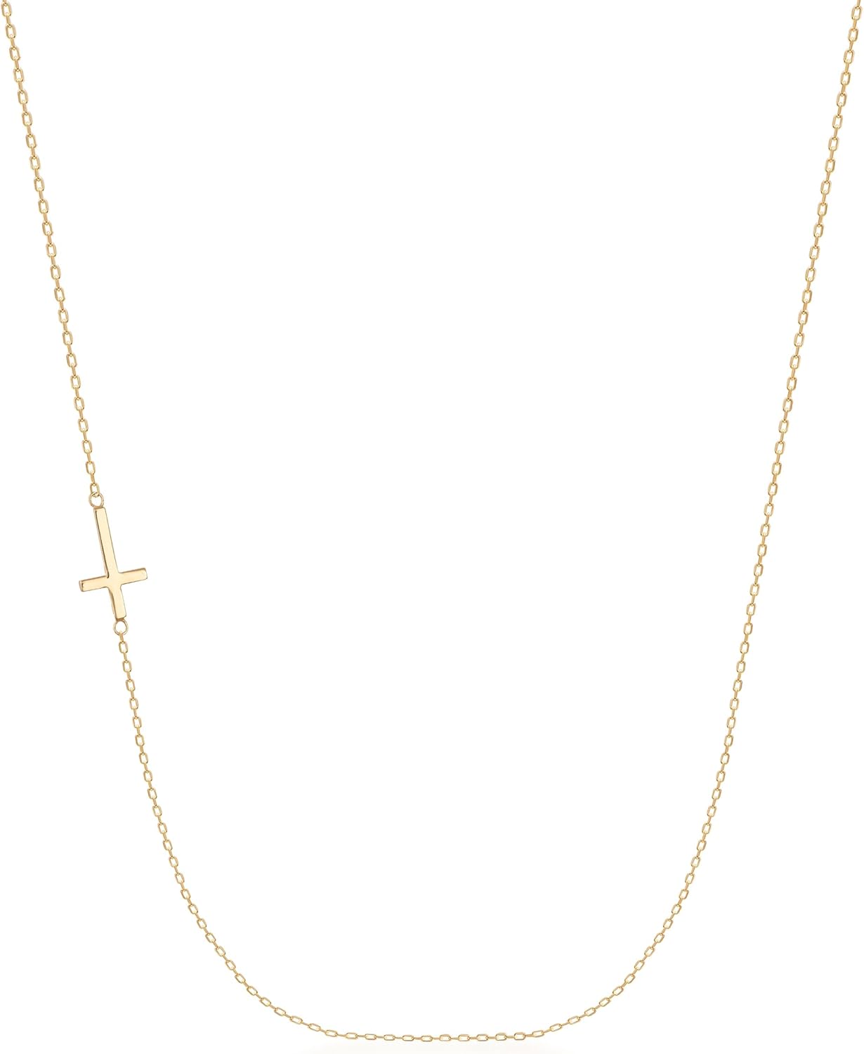 Golden Planet 10K Solid Gold Sideways Cross Necklace in 18" for Women | Simple Dainty Small Cross Pendant Charm Chain Necklace | Baptism Religious Faith Fine Gold Jewelry