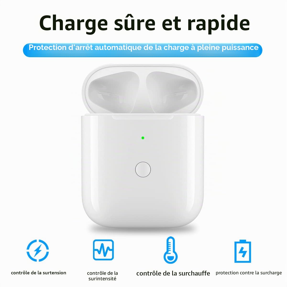 Étui de chargement sans fil pour Airpods 1ère et 2ème génération, étui de chargeur de rechange pour AirPods avec bouton de synchronisation d'appariement Bluetooth