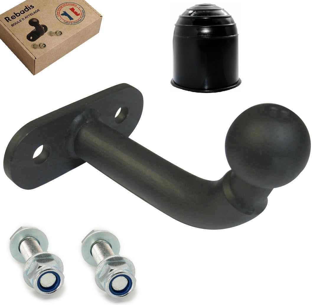 Rotule rallongée d'attelage, Crochet Boule remorque 2 Trous entraxe de Fixation 90mm, Livrée avec visserie, Capacité 2000 kg. Vendeur en France