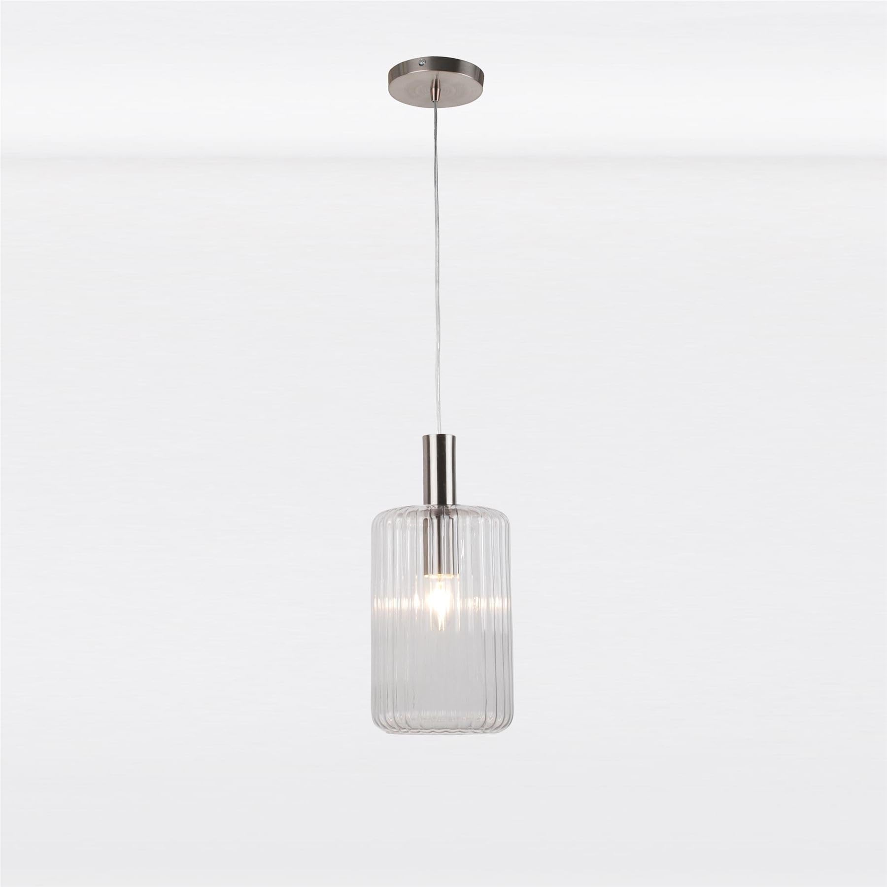 Firstchoicelighting Chrome & Clear Ribbed Glass Pendant Light Fitting, Kitchen Island Dining Ceiling Light, Height Adjustable 40Cm - 100Cm, Led Compatible