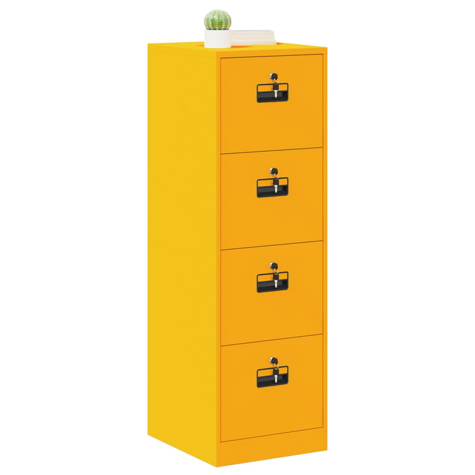 Armadietto moderno con cassetti, 2 pezzi, giallo senape, 44 x 50 x 106,5 cm, mobili da ufficio in acciaio freddo con serrature a cilindro e scaffali estraibili per professionisti