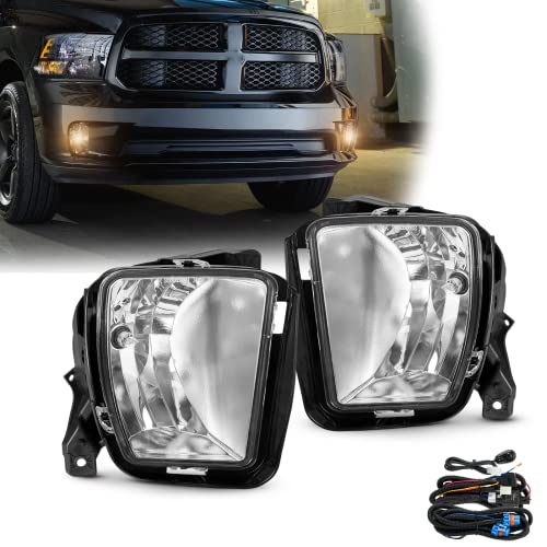 SPIEGEER Fog Lights Lamps Assembly For 2013 2014 2015 2016 2017 2018 Dodge Ram 1500 Replacement Kit for 2019-2021 Ram 1500 Classic with Switch&Wiring 9006 12V 55W Halogen Bulb(Clear lens)