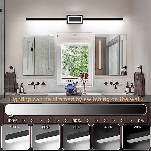 Image of Black Bathroom Vanity Lights - Modern Light Fixture Bathroom 48 Inch - Dimmable LED Bath Light Fixtures Over Mirror 6000K Cool Whtie