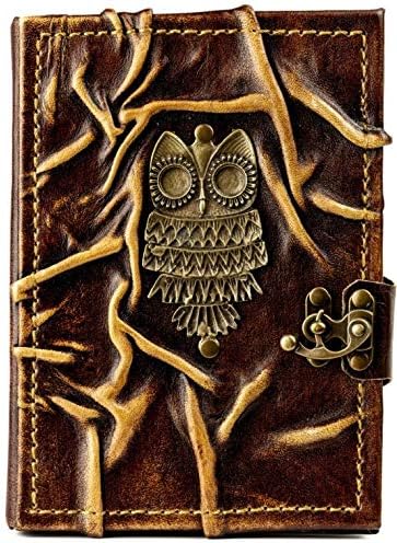 Leather Notebook | Owl | Handmade | Brown | 18.5 x 14.5 x 2.3 cm | 300 Pages | Notebook | Diary | Guest Book | Travel Diary | Sketch Book | Gift | Owl