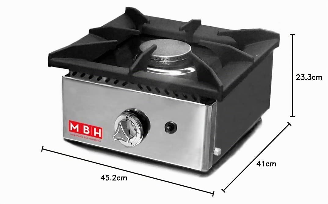 MBH - Fogón profesional acero inoxidable de gas 1 fuego para hostelería. Cocina profesional de sobremesa para cocina industrial de bar y restaurante.