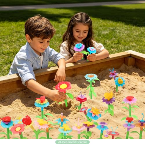 Image of IQKidz Toddler Toys for Girls 2-4 Years Old, Flower Garden Building with Insect Features, Storage Box for Kids Age 3 5 6 7 8, Stacking Educational Preschool Learning STEM Activities 157 pcs