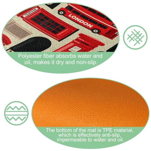 Tapete de cocina de 2 piezas VAPOKF de autobús rojo lavable 6