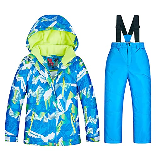 7HAHA3 Children's Snowsuit Big Boy Snowboard Ski Jacket Pants Set Kids Boys Girls Coat Keep Warm in -40°C/?,Blue,16T(155cm)