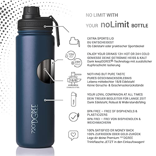 720°DGREE Roestvrijstalen Drinkfles"noLimit" - 410ml, 530ml, 710ml, 950 ml, 1200ml, Lekvrij, Koolzuur, BPA-Free - Thermosfles met Schroefsluiting voor Sport, Fitness, Outdoor +Gratis Sportdeksel - Image 3