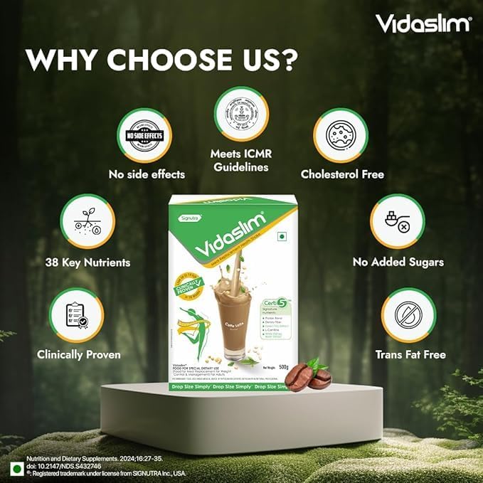 Image of Vidaslim Caffe Latte 500g - Protein Powder For Men & Women Weight Control & Management | Clinically Proven Meal Replacement Protein Health Shake | No Added Sugars | 22.8g Protein Per Serve | Green Tea & White Kidney Bean Extracts