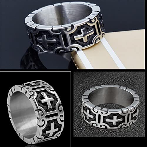 Image of Caiyao Personality Retro Cross Ring Vintage Stainless Steel Band Style Biker Ring