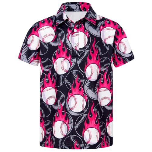 Cozople Boys Baseball Polo Shirt, Flame Graphic Top