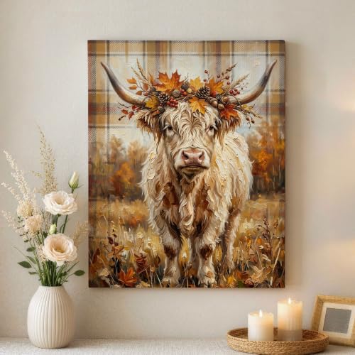 Lienzo de vaca floral que llena tu hogar de la nostalgia y el confort del otoño rural