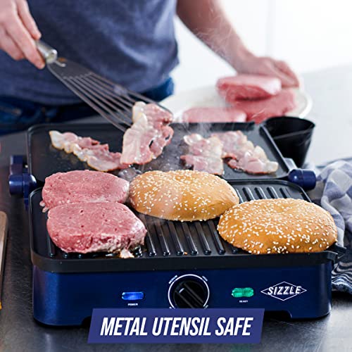 Blue Diamond Ceramic Nonstick, Electric Contact Sizzle Griddle, Open Flat Design, Dishwasher Safe Removable Plates, Adjustable Temperature Control, Pfas-Free, Blue #TOP3