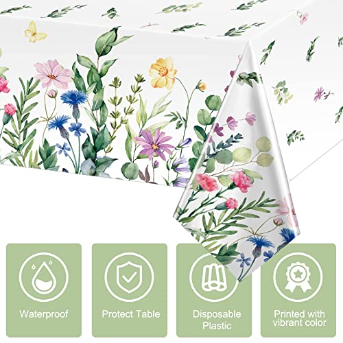 3 Pieces Summer Floral Table Cover Watercolor Wild Flowers Tablecloth Plastic Floral Tablecloth For Easter, Dining Kitchen Room Picnic Camping Party Holiday Decor, 54 X 108 Inch (Vivid Style) #TOP2
