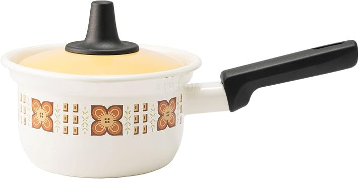 Fuji Enamel 70s Reprint Pattern, Showa Retro, Enamel, One-Handed Pot, Milk Pan, 5.5 inches 14 cm, Induction Compatible, Memories, Gold Nuts