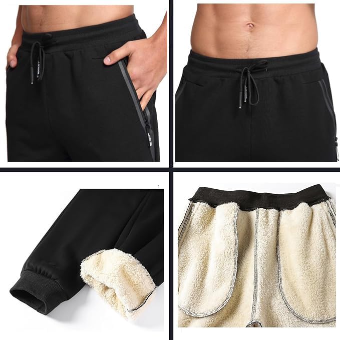 Tansozer Mens Sherpa Fleece Lined Athletic Sweatpants Winter Warm Running Casual Heavyweight Jogger Pants with Zipper Pockets - Image 2