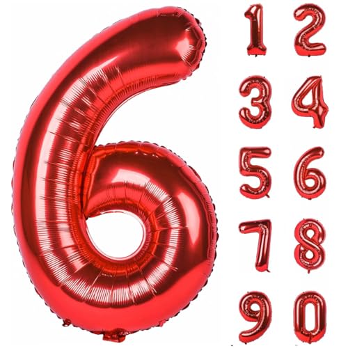 TNSRAY Globos de Papel de Aluminio Rojo de 32 Pulgadas, decoración de Fiesta de cumpleaños, Globo de cumpleaños, números inflables Gigantes, Globos de cumpleaños, decoración de Fiesta, número 6