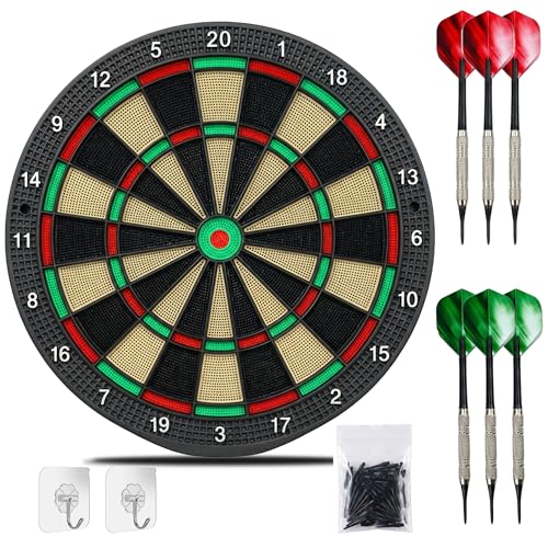 ダーツボード 安全ソフト Dart台 セット｜15g ダーツ 6 本 + 無傷フック + 交換チップ 100 個 家族で楽しめる室内ゲーム (green&red)の商品画像（Amazon）