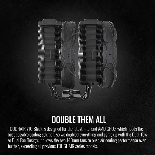 Image of Thermaltake TOUGHAIR 710 Black Edition 250W TDP CPU Cooler, Intel LGA 1851 /1700 /1200, AMD AM5 /AM4, Dual-Tower Dual Fan Design, Copper Base with 7 Heat Pipes, CL-P117-CA14BL-A
