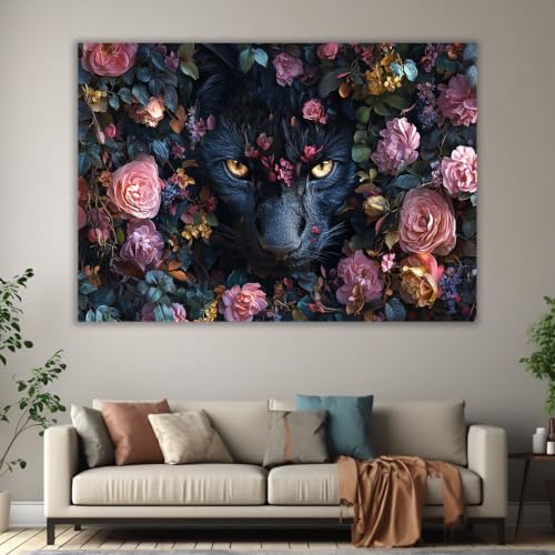 Cuadro de pantera y estampado de animales selva para decoración de interiores 3