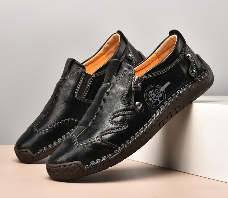 Men Leather Loafer Slip On Comfortable Round Toe Handmade Breathable Soft Sole Walking Flat Penny Work Shoes Driving Shoes for Men2